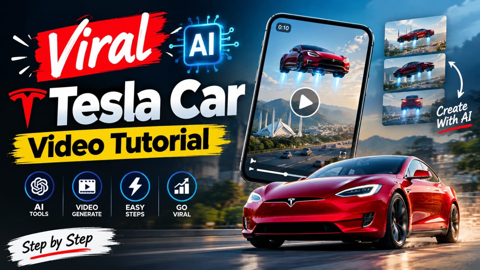 Instagram viral AI Tesla car flying video prompt